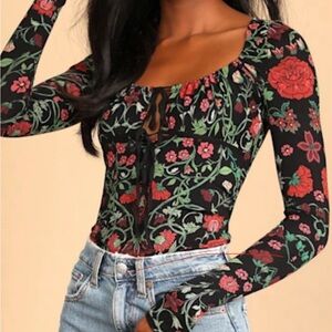 Free People Floral Long Sleeve Top